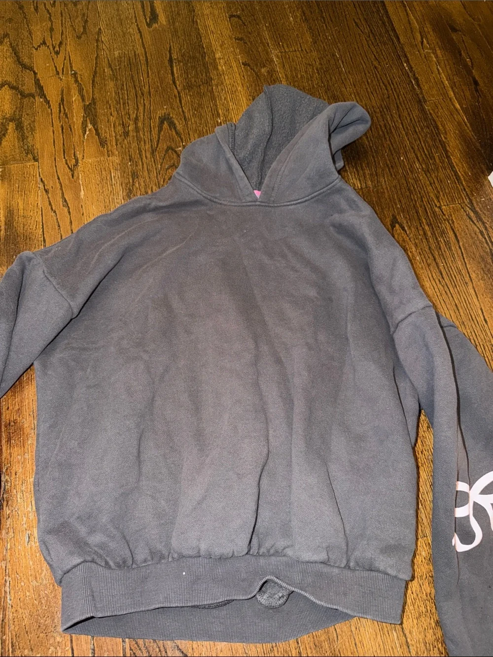 Classic dark grey Edikted Hooded Sweatshirt with bows on back of elbow sleeve